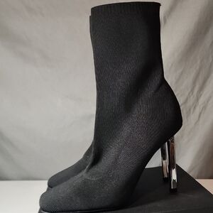 Elegant Black Sock Boots with Metallic Heels